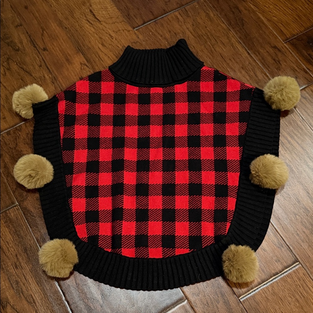 Charlie Paige Red and Black Checkered Sweater Poncho